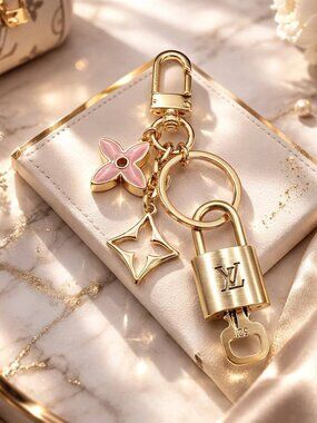 LV Gold Padlock & Key 🔒 Authentic Louis Vuitton Bag Unbranded Flower Charm